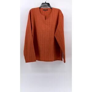 UVARAJ Jash Creation Men's Orange Stripe Split-Neck Long Sleeve Shirt SZ 44(L)